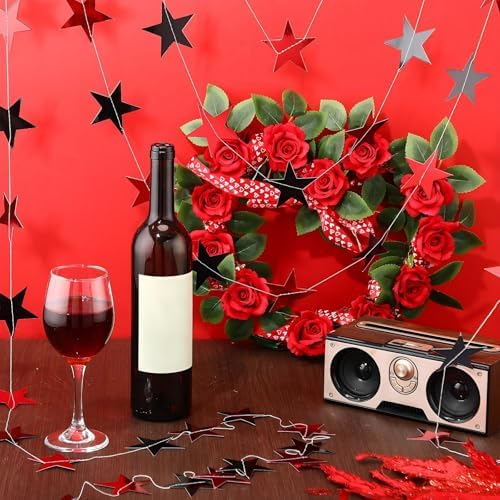 130 ft Star Garland Banner Decor, Red, Black in Black, alternate view 6