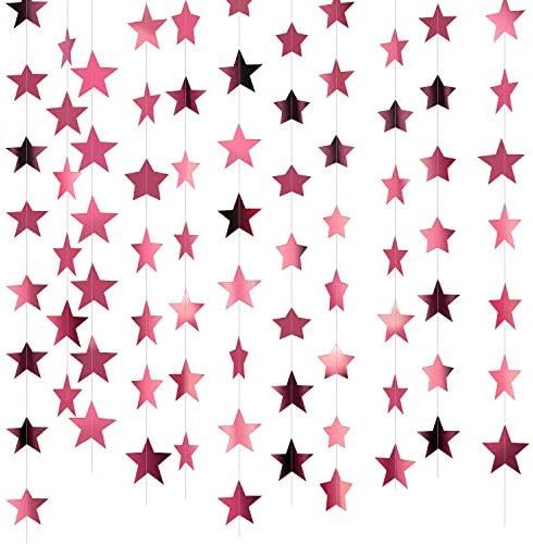 130 ft Star Garland Banner Decor, Rose Pink