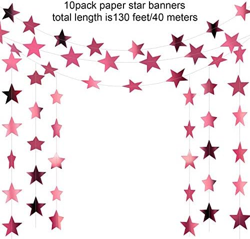 130 ft Star Garland Banner Decor, Rose Pink, alternate view 3
