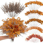 130 Pcs Fall Mixed Greenery Artificial Eucalyptus Stems, Orange
