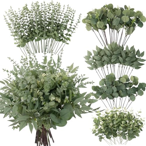 130 Pcs Mixed Eucalyptus Stem, Artificial Greenery Stems for Decor