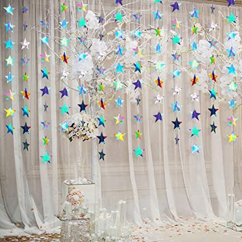 130ft Glitter Star Garland Hanging Banner, Holographic Iridescent, alternate view 2
