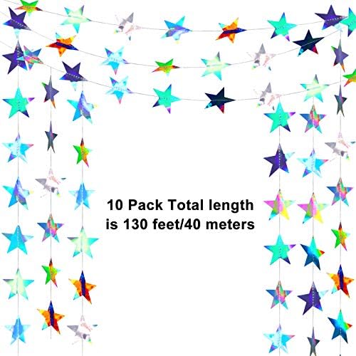 130ft Glitter Star Garland Hanging Banner, Holographic Iridescent, alternate view 4