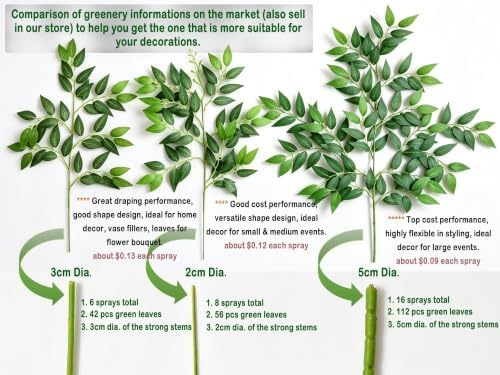 130pcs Italian Ruscus Greenery Stems 68cm Artificial Smilax Greenery Branch, alternate view 5