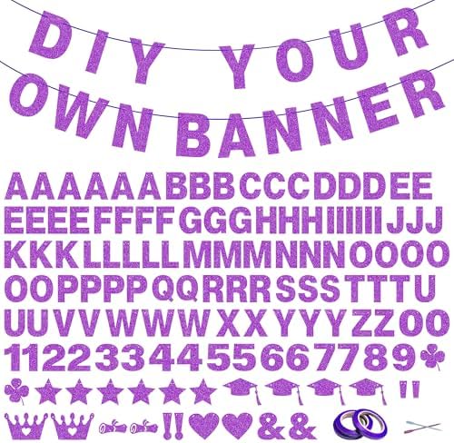 131 PCS Custom Banner 5" DIY Party Letter Banners Personalized Decor in Purple