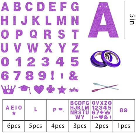 131 PCS Custom Banner 5" DIY Party Letter Banners Personalized Decor in Purple, alternate view 2