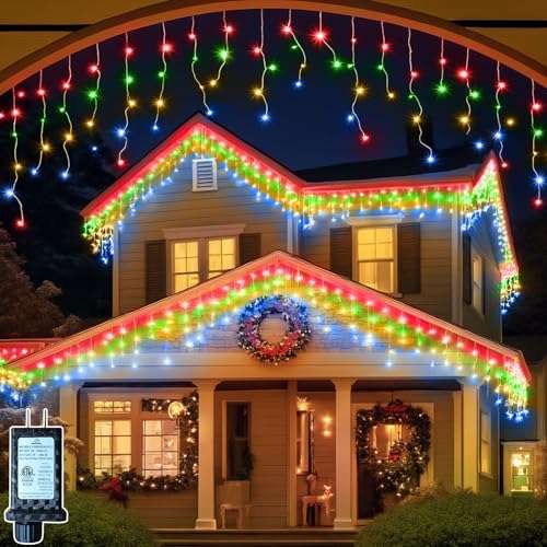 131FT 1280 LED Icicle Outdoor String Lights Multicolor - Waterproof Christmas Curtain Lights, 8 Modes Twinkle
