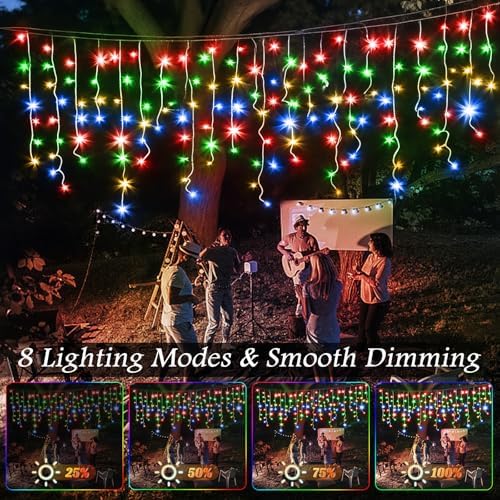 131FT 1280 LED Icicle Outdoor String Lights Multicolor - Waterproof Christmas Curtain Lights, 8 Modes Twinkle, alternate view