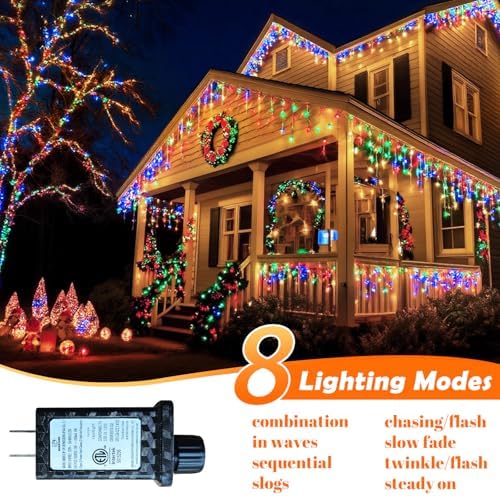 131FT 1280 LED Icicle Outdoor String Lights Multicolor - Waterproof Christmas Curtain Lights, 8 Modes Twinkle, alternate view