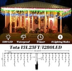 131FT 1280 LED Icicle Outdoor String Lights Multicolor - Waterproof Christmas Curtain Lights, 8 Modes Twinkle, alternate view