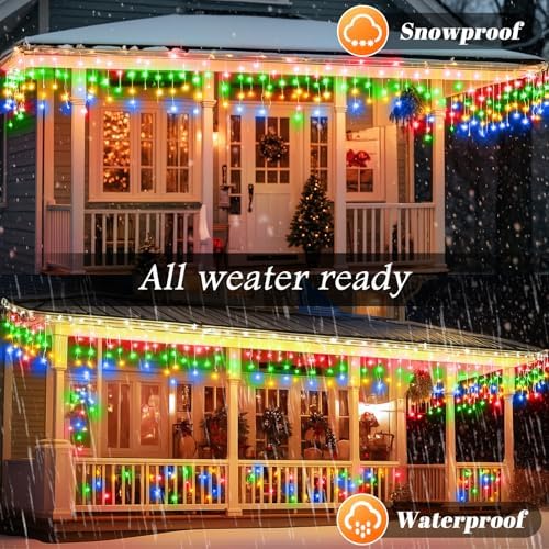 131FT 1280 LED Icicle Outdoor String Lights Multicolor - Waterproof Christmas Curtain Lights, 8 Modes Twinkle, alternate view