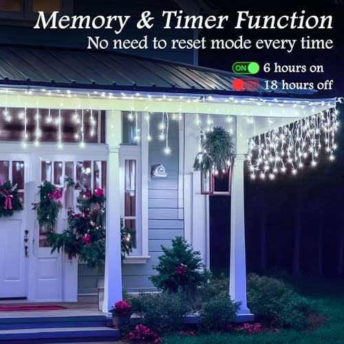 131FT Outdoor Icicle Lights Cold White- Waterproof Christmas Curtain Lights, 8 Modes Twinkle Function for Patio, alternate