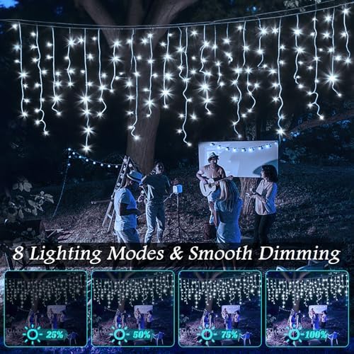 131FT Outdoor Icicle Lights Cold White- Waterproof Christmas Curtain Lights, 8 Modes Twinkle Function for Patio, alternate