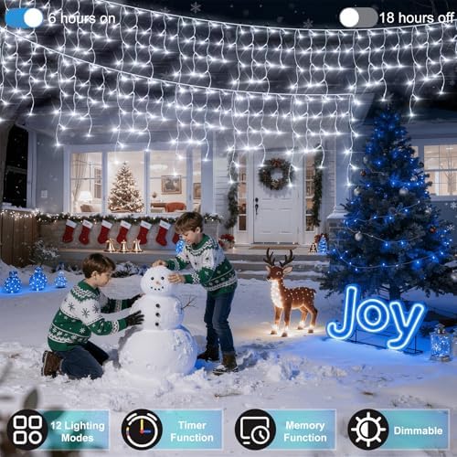 1332 LED 132FT Christmas Icicle Lights, 296 Drops, 12 Modes, Cool White in Cool White, alternate view 3