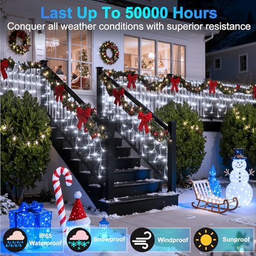 1332 LED 132FT Christmas Icicle Lights, 296 Drops, 12 Modes, Cool White in Cool White, alternate view 4