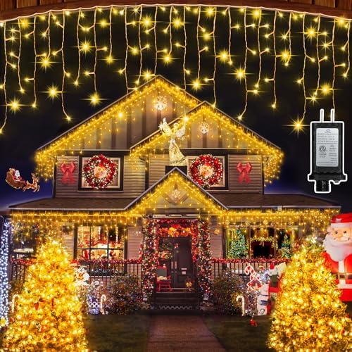 1332 LED 132FT Christmas Icicle Lights, 296 Drops, 12 Modes, Warm White in Warm White
