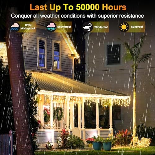 1332 LED 132FT Christmas Icicle Lights, 296 Drops, 12 Modes, Warm White in Warm White, alternate view 5