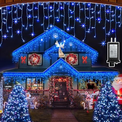 1332 LED Icicle Lights 132FT Christmas Lights, 296 Drops, 12 Modes, Blue in Blue
