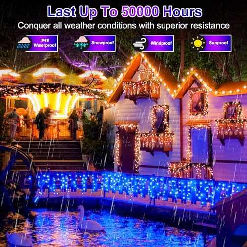 1332 LED Icicle Lights 132FT Christmas Lights, 296 Drops, 12 Modes, Blue in Blue, alternate view 2
