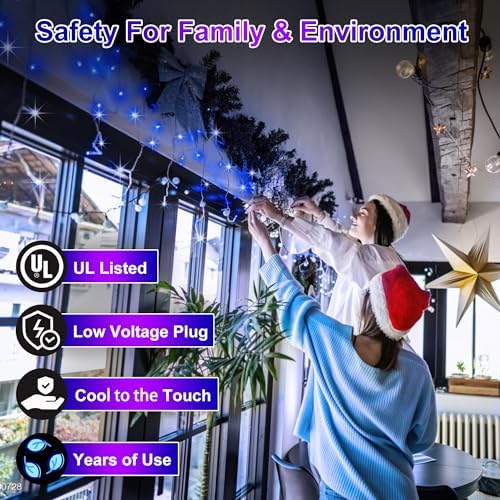 1332 LED Icicle Lights 132FT Christmas Lights, 296 Drops, 12 Modes, Blue in Blue, alternate view 3