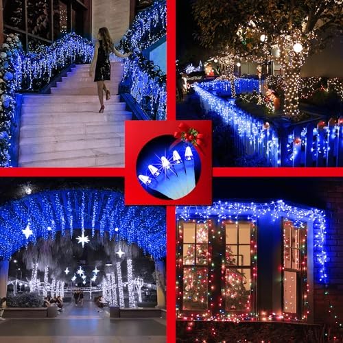 1332 LED Icicle Lights 132FT Christmas Lights, 296 Drops, 12 Modes, Blue in Blue, alternate view 5