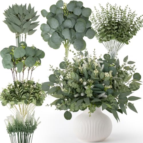 135 Pcs Artificial Eucalyptus Stems, Mixed Greenery Stems for Decor