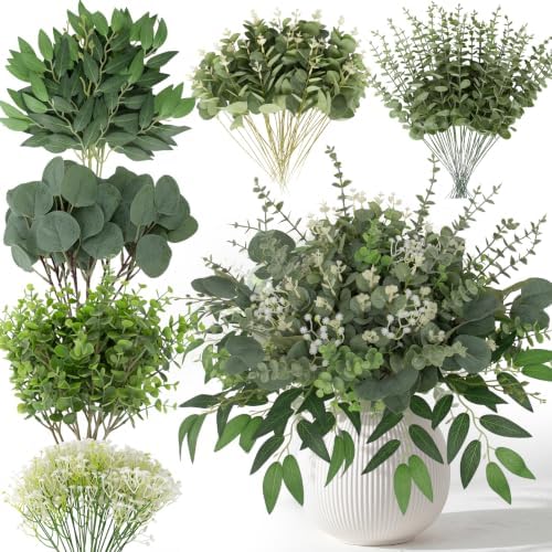 135 Pcs Mixed Eucalyptus Leaves Stems Artificial Greenery Bulk