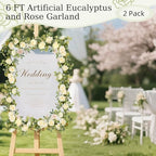 13FT Artificial Eucalyptus Flower Garland, 16 Champagne Roses, 2pcs, alternate view 2