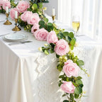 13FT Artificial Eucalyptus Garland with Flowers, 16 Pink Rose, 2pcs
