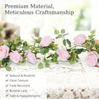 13FT Artificial Eucalyptus Garland with Flowers, 16 Pink Rose, 2pcs, alternate view 4