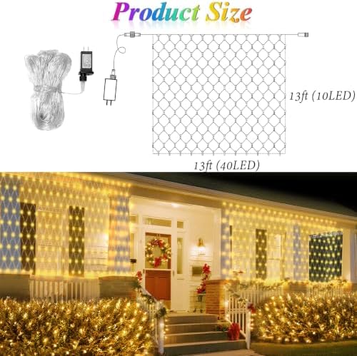13ft x 13ft Net Lights Outdoor, 400LED Large Gazebo Lights 8 Modes Timer, Waterproof Connectable Christmas Mesh, alternate