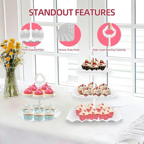 13PCS Cupcake Stand Set, 2-Tier Round & 3-Tier Square Trays, 4 Small Square + 4 Rectangle Platters, Tiered, alternate view 5