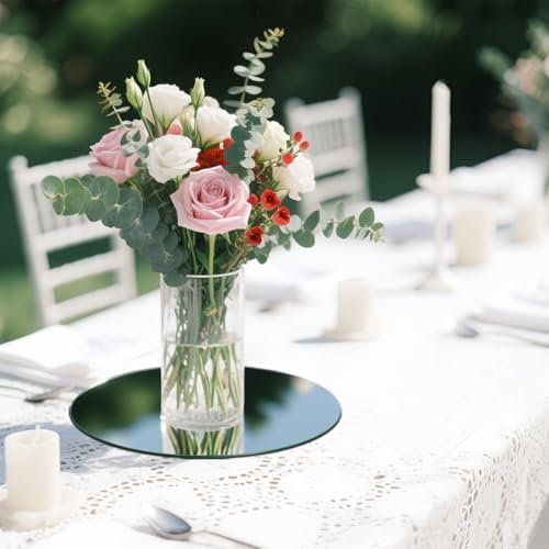 13PCS Round Mirror Centerpiece Plates for Tables, 12" Acrylic Mirror Tray for Wedding Decor, Table Candle, alternate view 6