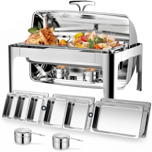 13QT Roll Top Chafing Dishes for Buffet: Chafers and Buffet Warmers Sets