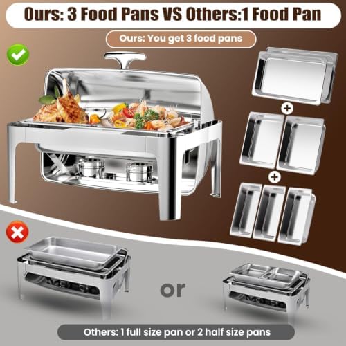 13QT Roll Top Chafing Dishes for Buffet: Chafers and Buffet Warmers Sets, alternate view 3