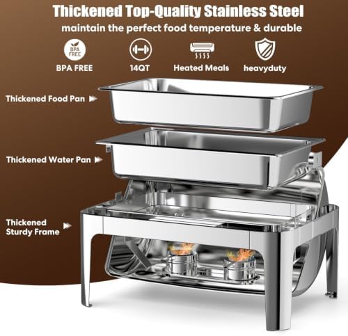 13QT Roll Top Chafing Dishes for Buffet: Chafers and Buffet Warmers Sets, alternate view 6