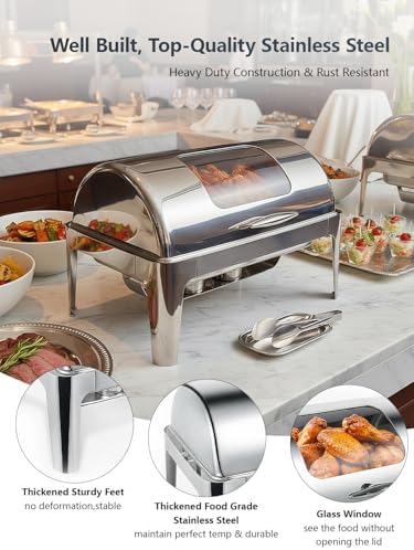 13QT Roll Top Chafing Dishes for Buffet: Chafing Dish Set with Glass Window, alternate view 3