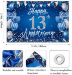 13th Anniversary Backdrop, Blue & Silver Happy 13th Wedding Anniversary Photo Background Wall Decor, Couples, alternate view