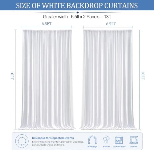 13x10ft White Curtains Backdrop for Wedding Parties 6.5x10ft,2 Panels in 13x10ft, alternate view 2
