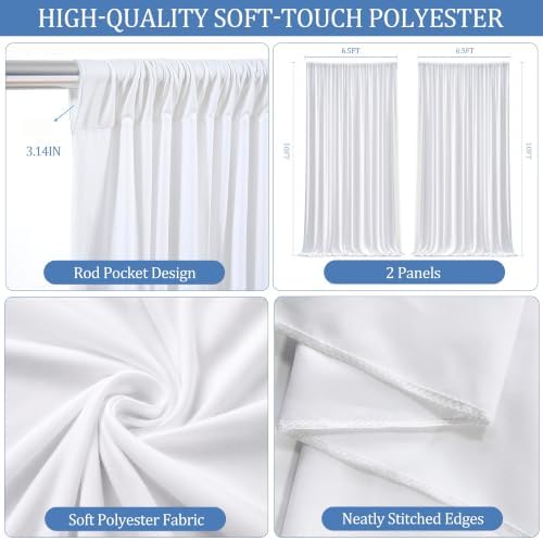 13x10ft White Curtains Backdrop for Wedding Parties 6.5x10ft,2 Panels in 13x10ft, alternate view 3