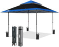 13x13 Pop Up Canopy Tent, Auto Extended Eaves, Black/Blue