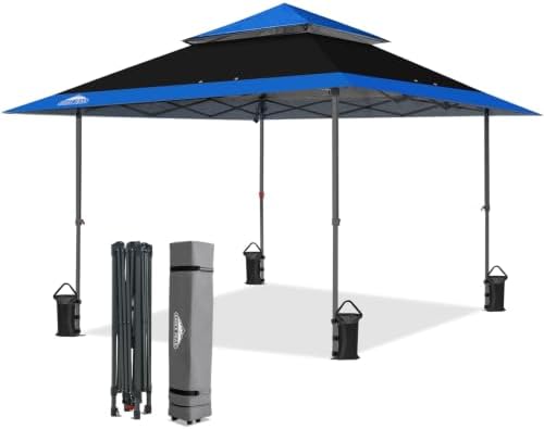 13x13 Pop Up Canopy Tent, Auto Extended Eaves, Black/Blue
