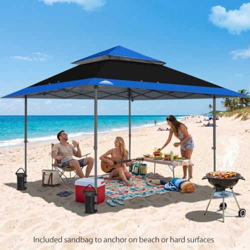 13x13 Pop Up Canopy Tent, Auto Extended Eaves, Black/Blue, alternate view 2