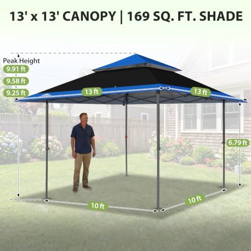 13x13 Pop Up Canopy Tent, Auto Extended Eaves, Black/Blue, alternate view 3