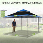 13x13 Pop Up Canopy Tent, Auto Extended Eaves, Black/Blue, alternate view 3