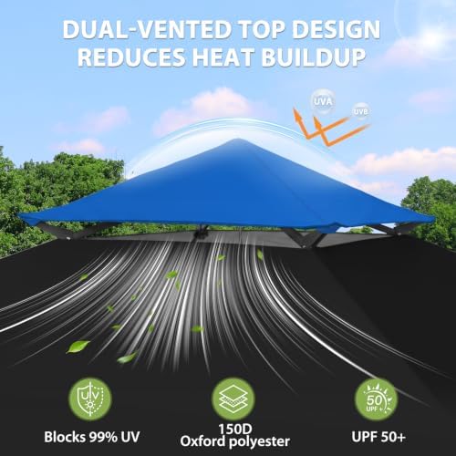 13x13 Pop Up Canopy Tent, Auto Extended Eaves, Black/Blue, alternate view 4