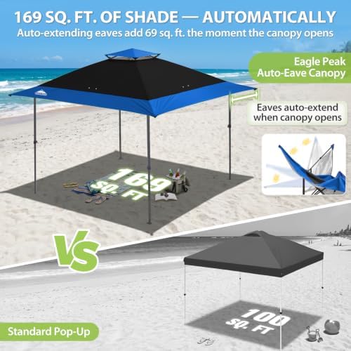 13x13 Pop Up Canopy Tent, Auto Extended Eaves, Black/Blue, alternate view 5