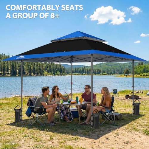 13x13 Pop Up Canopy Tent, Auto Extended Eaves, Black/Blue, alternate view 6
