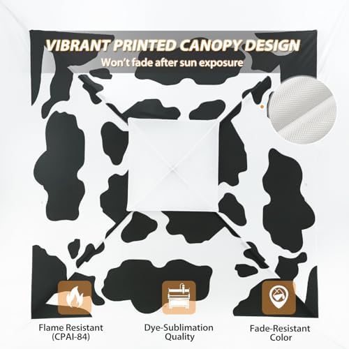 13x13 Pop Up Canopy Tent, Auto Extended Eaves, Cow Print, alternate view 6
