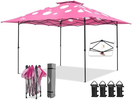 13x13 Pop Up Canopy Tent, Auto Extended Eaves, Pink Mushroom